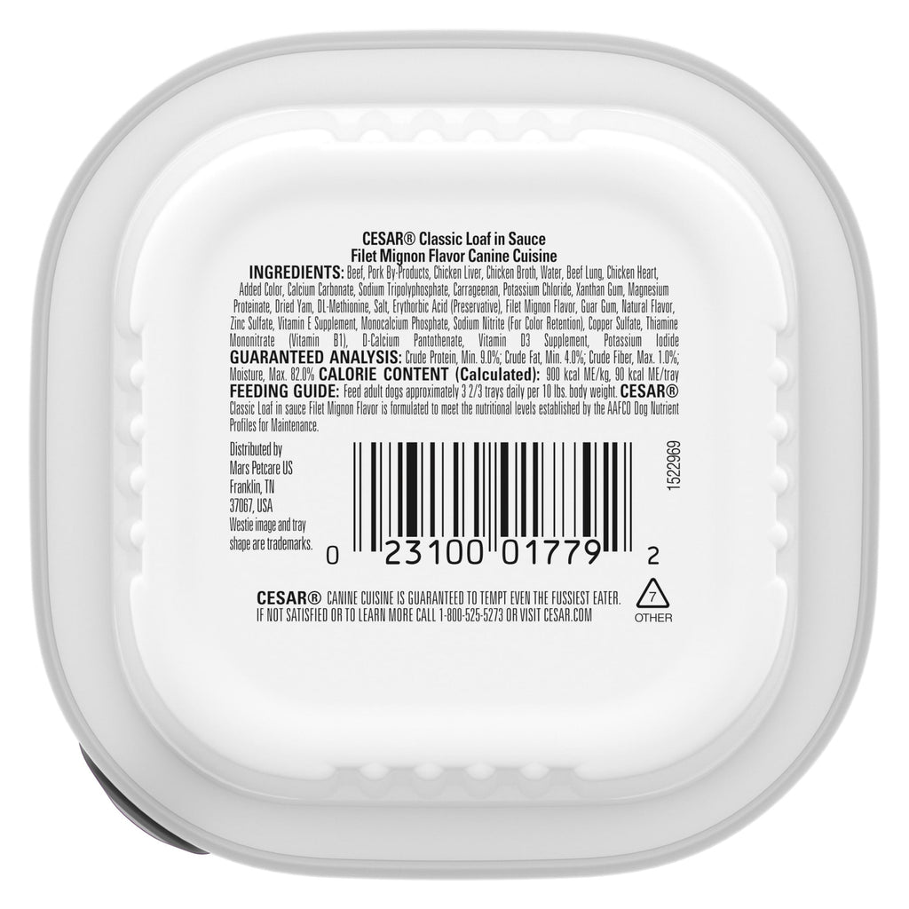 Casar Classic Loaf in Sauce Filet Mignon Wet Dog Food Adult, 3.5 oz. Easy Peel Tray