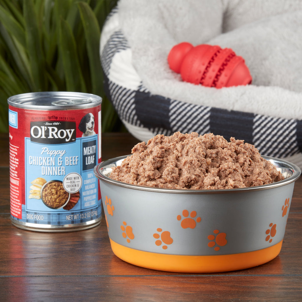 (8 pack) Ol' Roy Chicken & Beef Dinner Meaty Loaf Wet Dog Food for Puppy, 13.2 oz Can