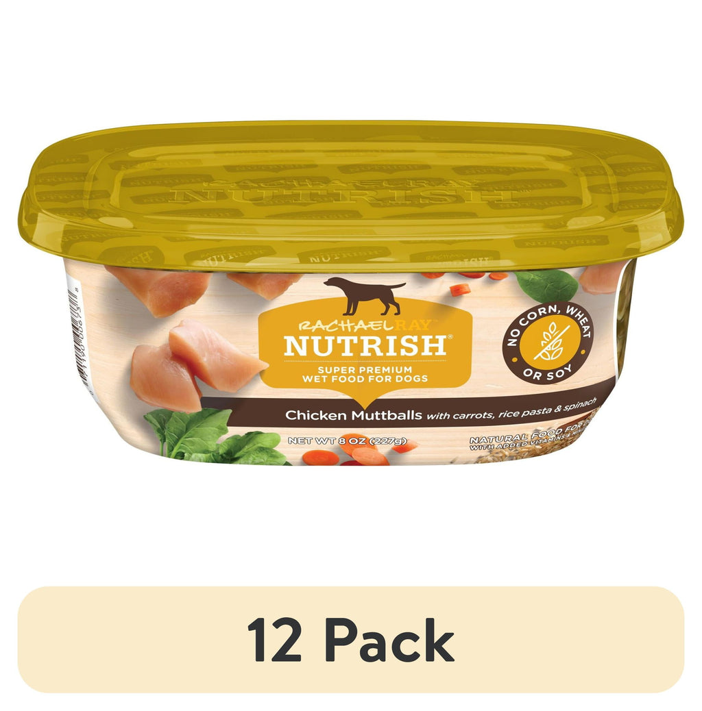 (12 pack) Rachael Ray Nutrish Natural Premium Wet Dog Food, Chicken Muttballs with Pasta, 8 Oz. Tub