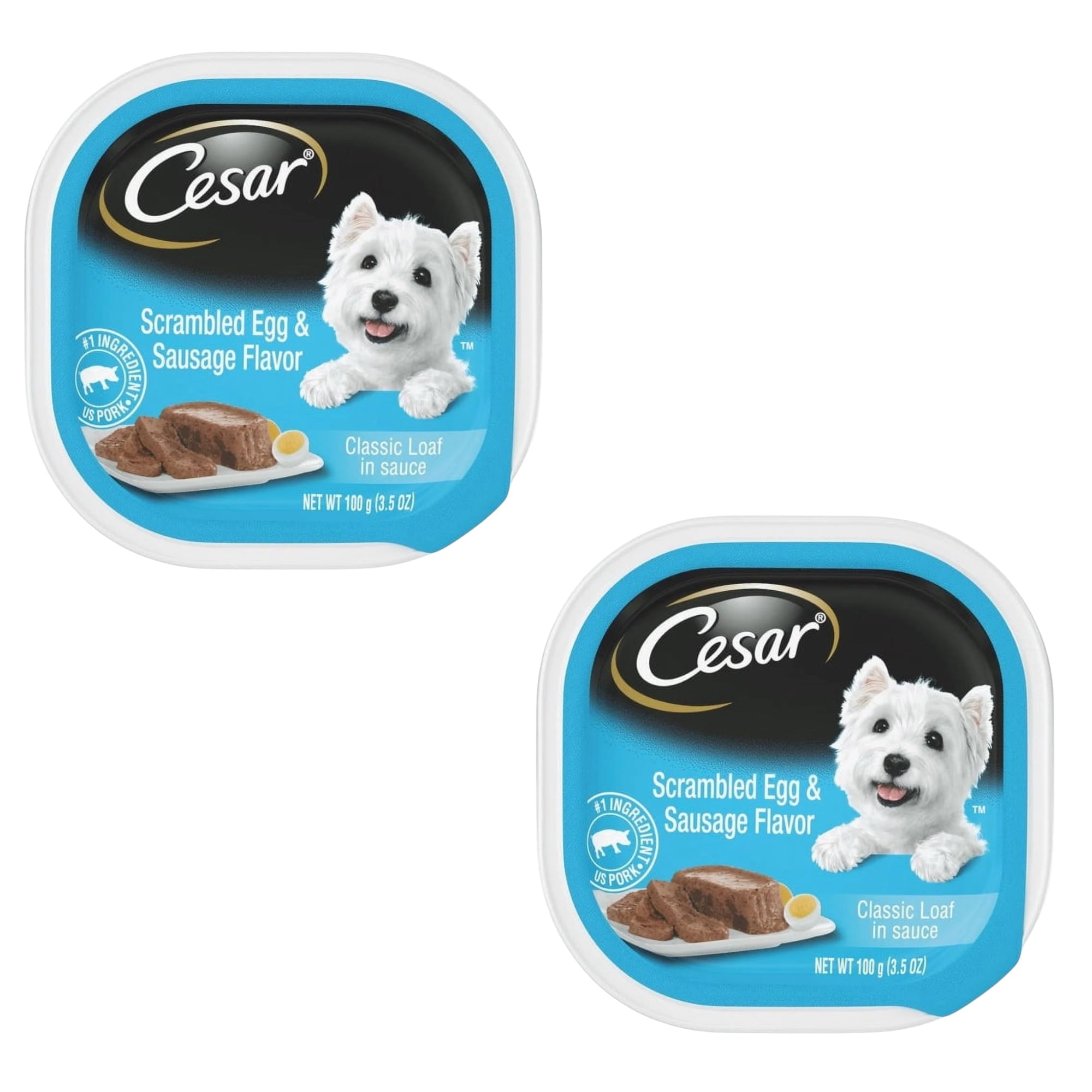( 2 Pack) CESAR Soft Wet Dog Food Classic Loaf in Sauce Scrambled Egg & Sausage Flavor, 3.5 oz. Easy Peel Tray