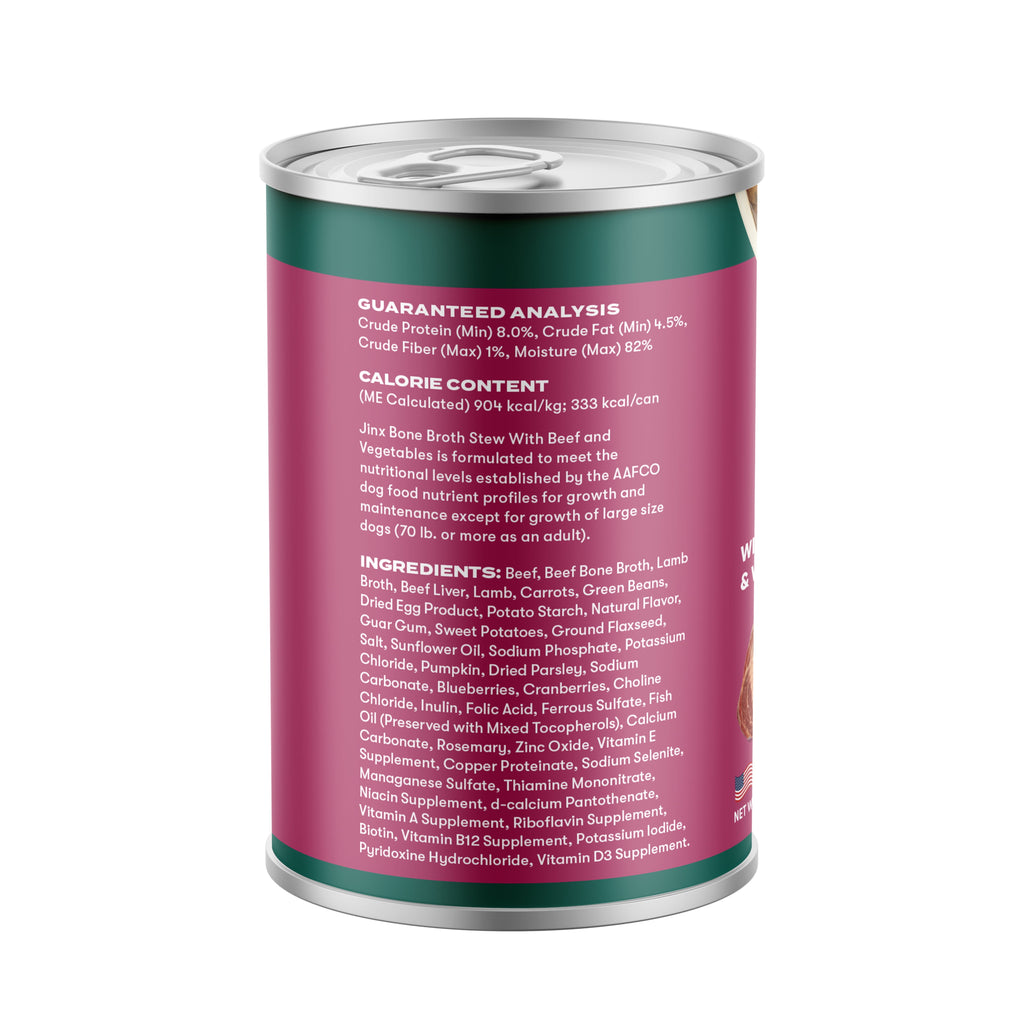Jinx Bone Broth Stew Grain-Free Beef & Vegetables Wet Dog Food, 13 oz Can