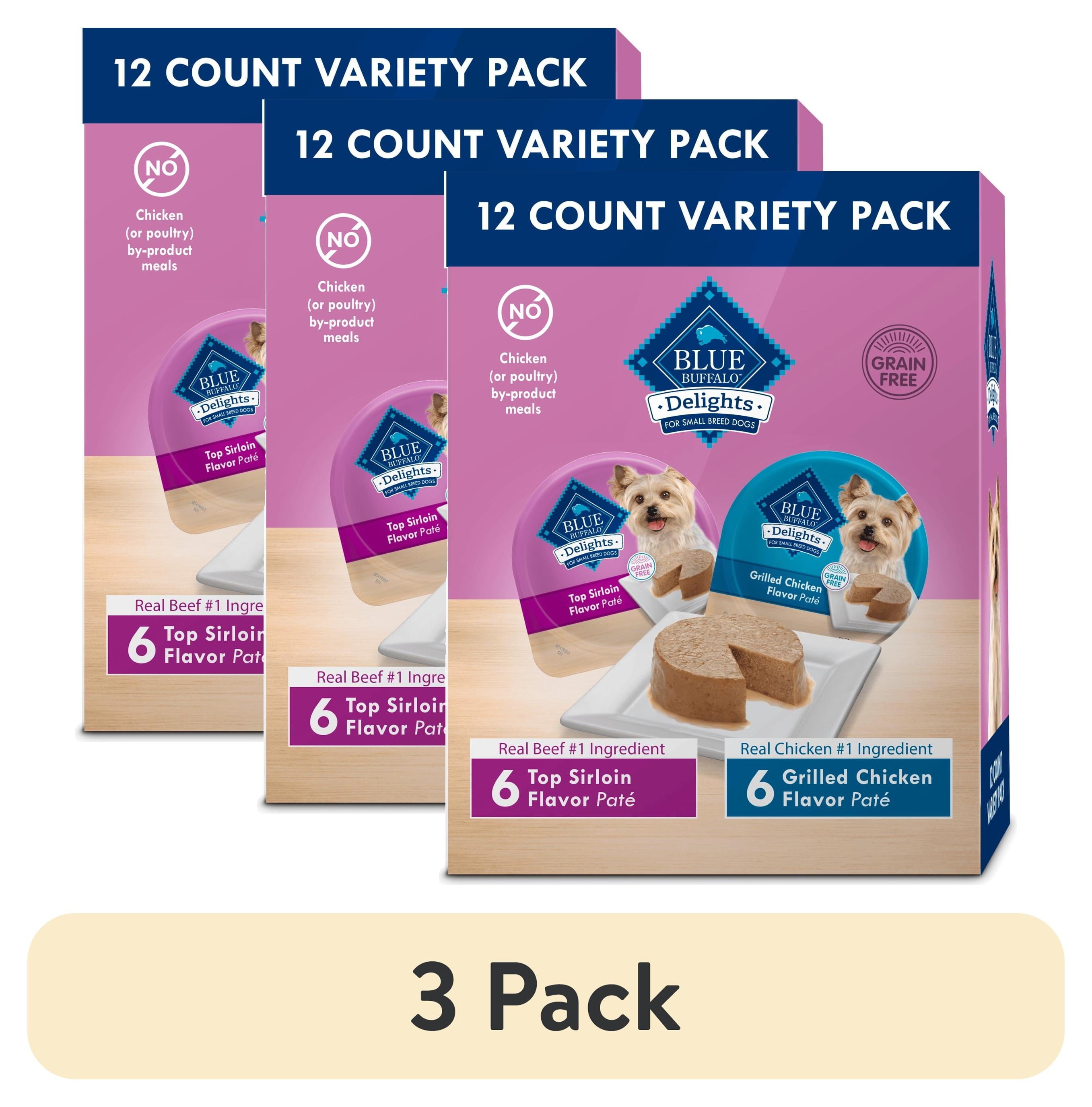 (3 pack) Blue Buffalo Delights Small Breed Natural Wet Dog Food Variety Pack, 3.5-oz. Cups, 12 Count