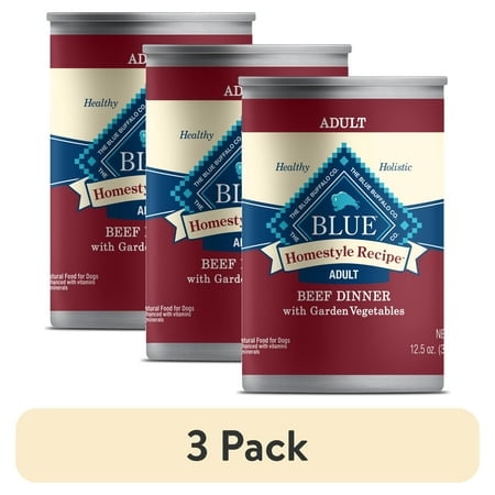 (3 pack) Blue Buffalo Homestyle Recipe Adult Wet Dog Food, Beef Dinner, 12.5-oz. Can
