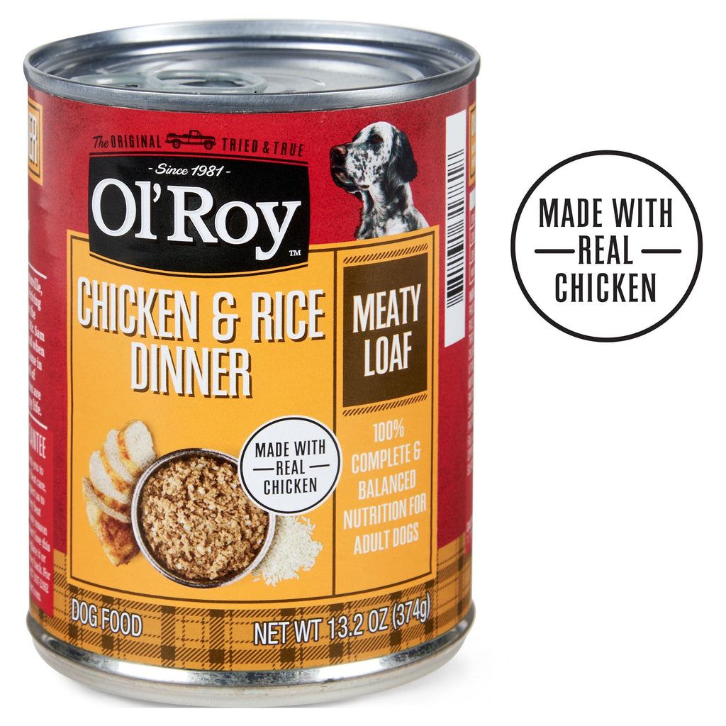 (4 pack) Ol' Roy Chicken & Rice Dinner Meaty Loaf Wet Dog Food, 13.2 oz Can