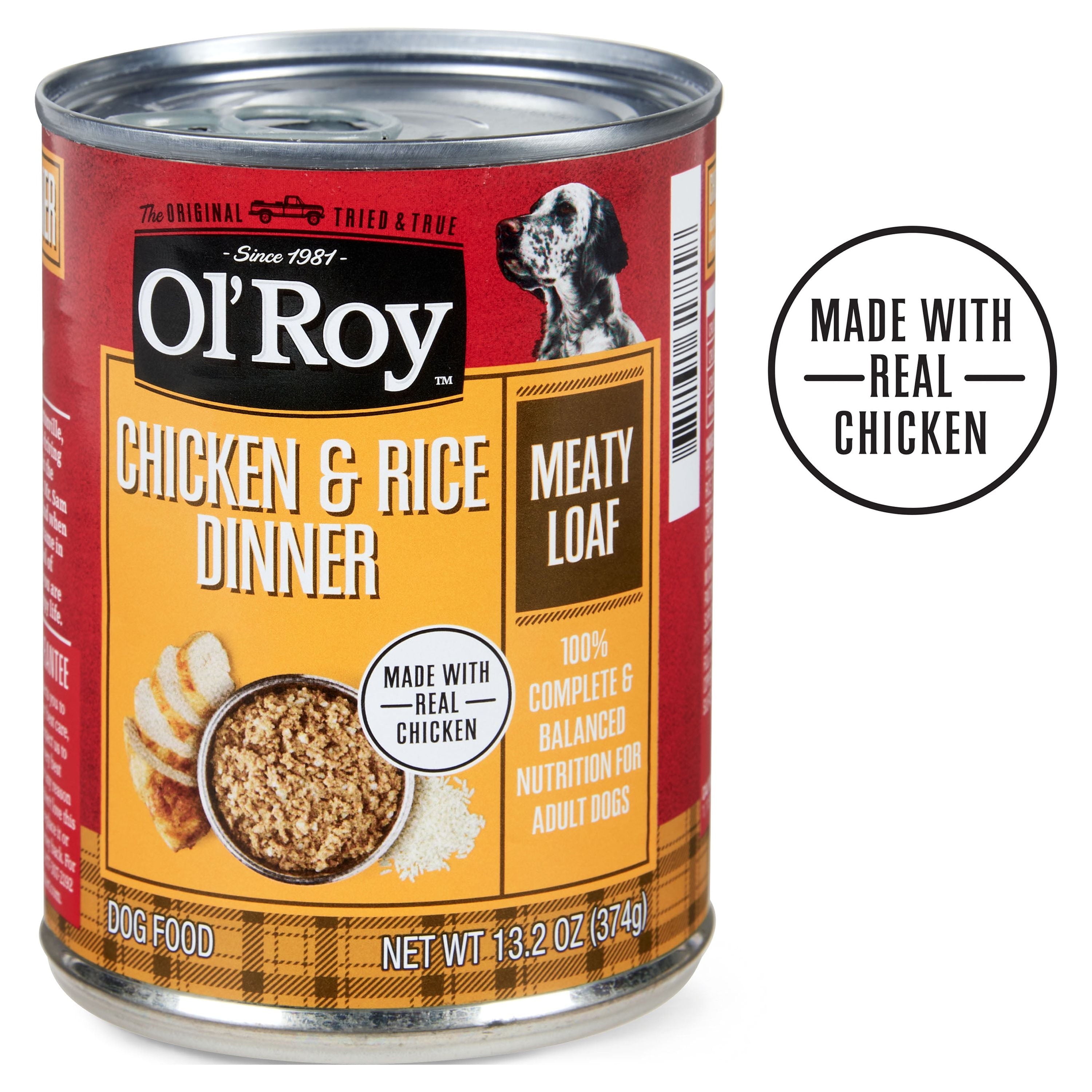 (4 pack) Ol' Roy Chicken & Rice Dinner Meaty Loaf Wet Dog Food, 13.2 oz Can