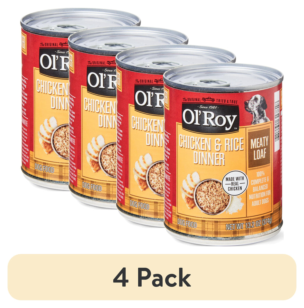(4 pack) Ol' Roy Chicken & Rice Dinner Meaty Loaf Wet Dog Food, 13.2 oz Can
