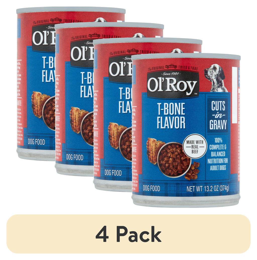(4 pack) Ol' Roy T-Bone Flavor Cuts in Gravy Wet Dog Food, 13.2 oz Can