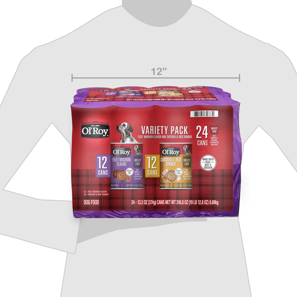 Ol' Roy Meaty Loaf Filet Mignon Flavor and Chicken and Rice Dinner Wet Dog Food Variety Pack, 13.2 oz, 24 Count