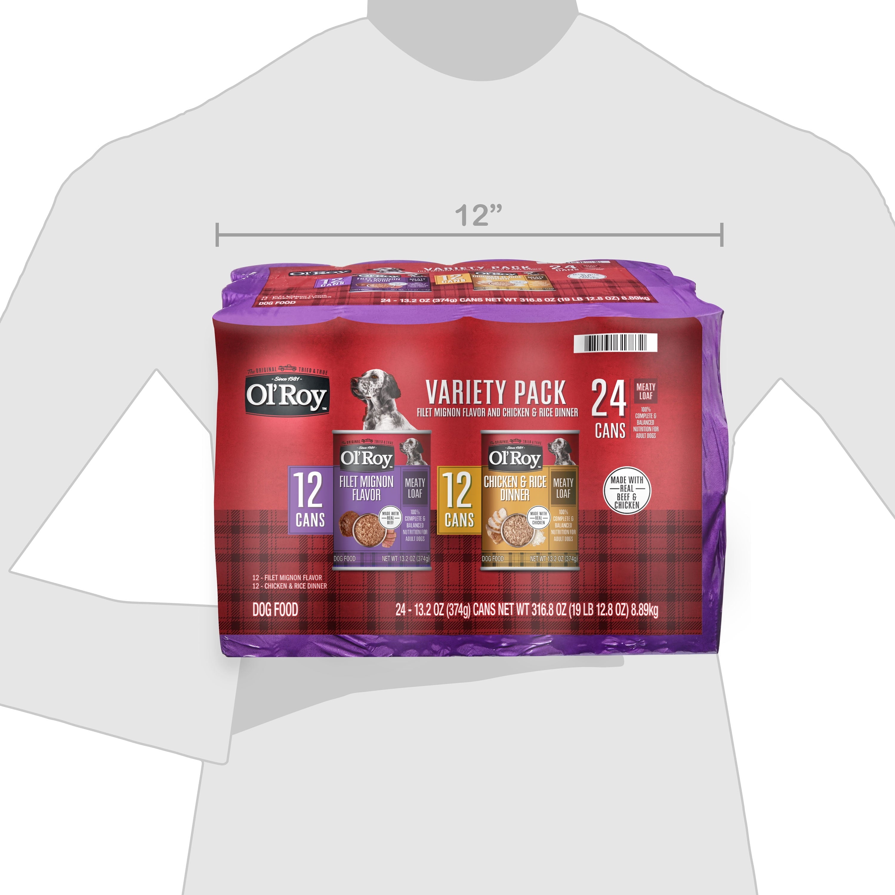 Ol' Roy Meaty Loaf Filet Mignon Flavor and Chicken and Rice Dinner Wet Dog Food Variety Pack, 13.2 oz, 24 Count