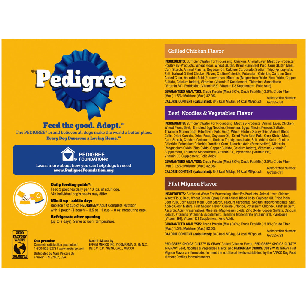 Pedigree Choice Cuts In Gravy Adult Soft Wet Dog Food Variety Pack, 3.5 Oz. Pouches (18 Pack)