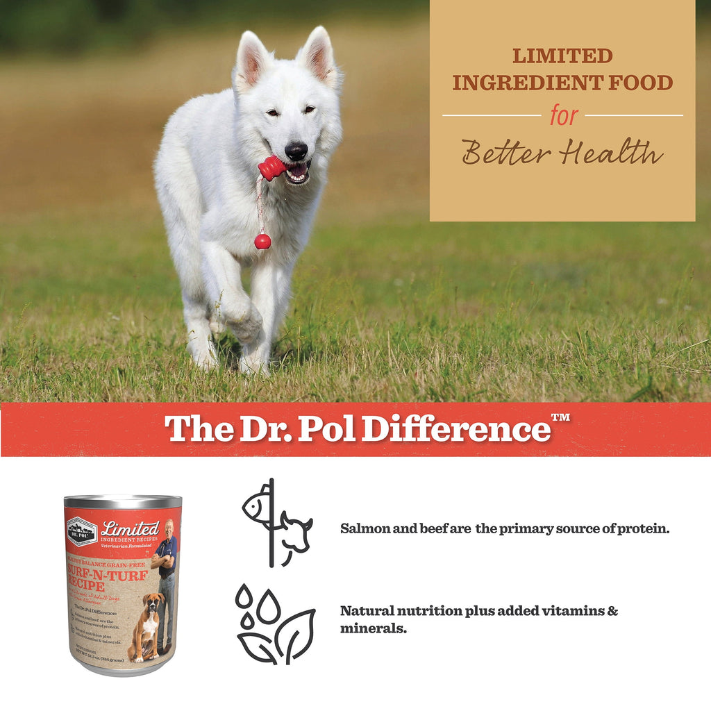 (6 pack) Dr. Pol Limited Ingredient Surf-N-Turf Canned Dog Food, 12.5oz.
