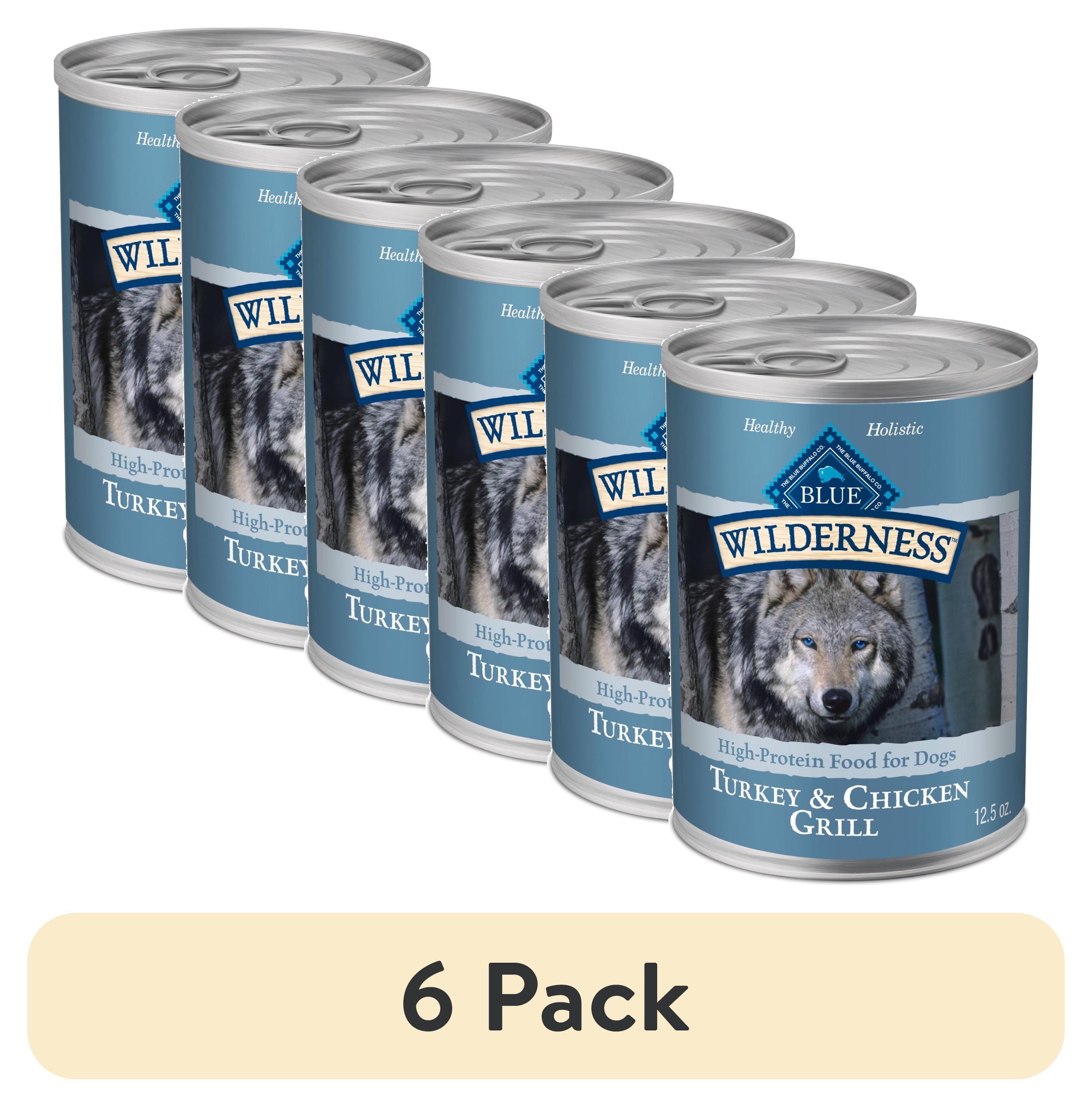 (6 pack) Blue Buffalo Wilderness Adult Wet Dog Food, Turkey & Chicken Grill, 12.5-oz. Can