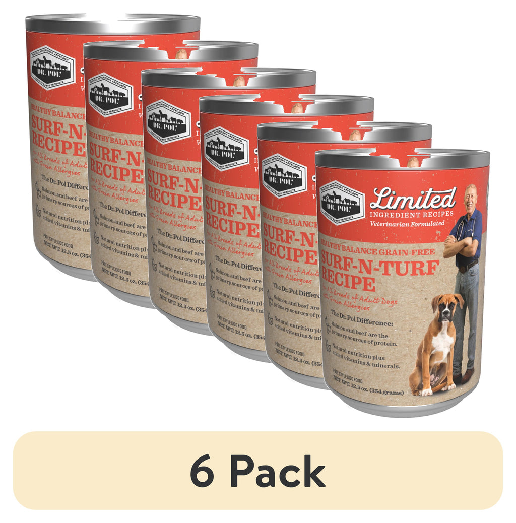 (6 pack) Dr. Pol Limited Ingredient Surf-N-Turf Canned Dog Food, 12.5oz.