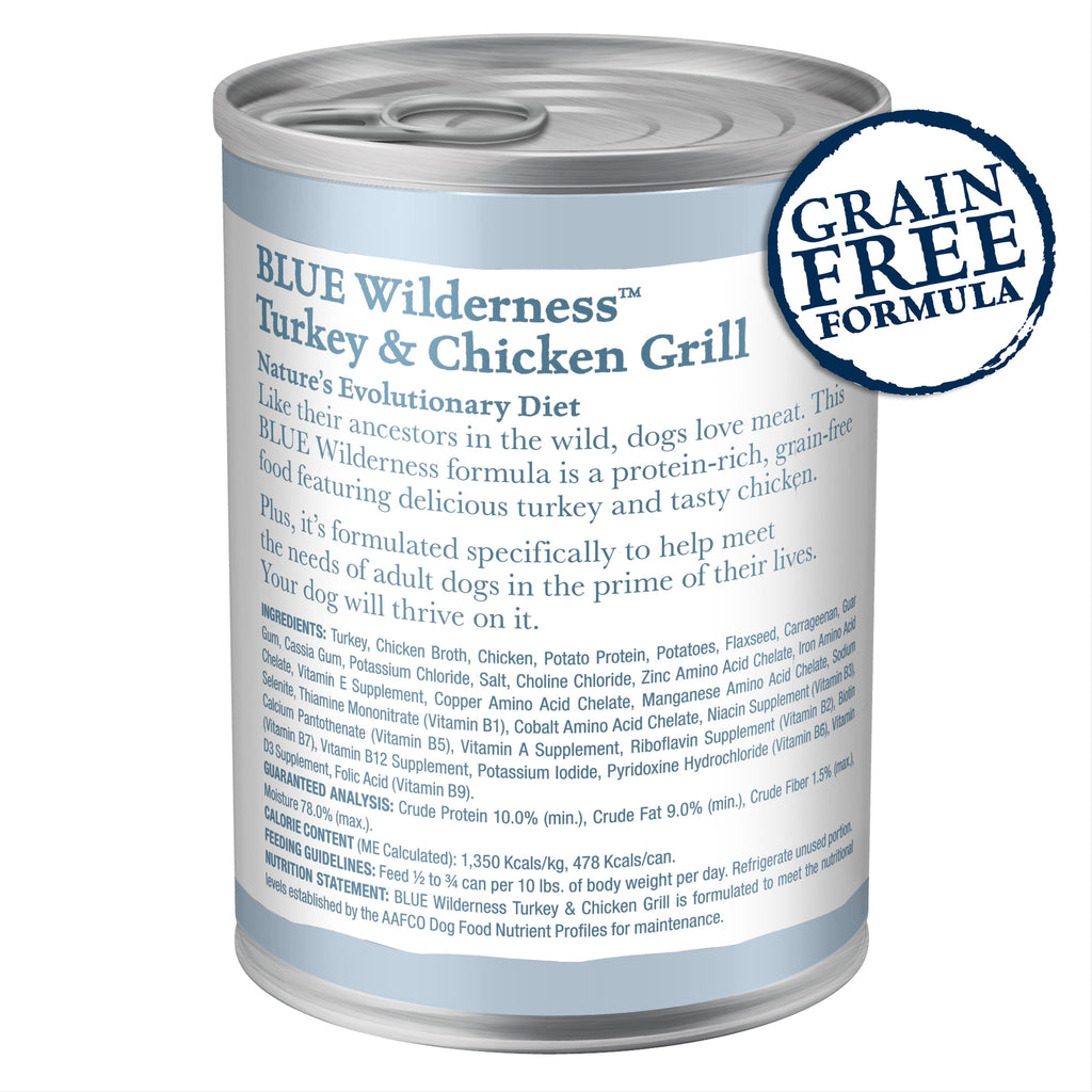 (6 pack) Blue Buffalo Wilderness Adult Wet Dog Food, Turkey & Chicken Grill, 12.5-oz. Can