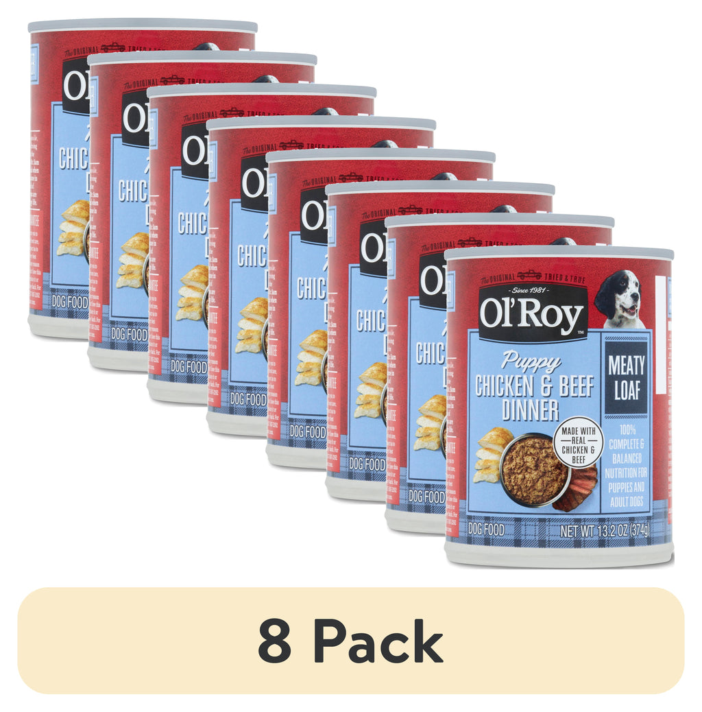 (8 pack) Ol' Roy Chicken & Beef Dinner Meaty Loaf Wet Dog Food for Puppy, 13.2 oz Can