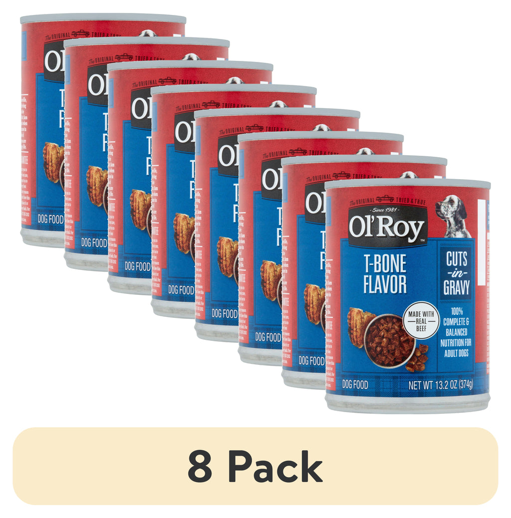 (8 pack) Ol' Roy T-Bone Flavor Cuts in Gravy Wet Dog Food, 13.2 oz Can