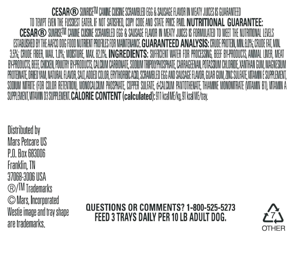 ( 2 Pack) CESAR Soft Wet Dog Food Classic Loaf in Sauce Scrambled Egg & Sausage Flavor, 3.5 oz. Easy Peel Tray