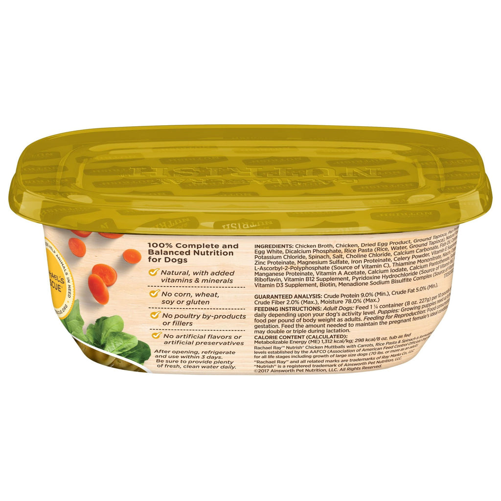 (12 pack) Rachael Ray Nutrish Natural Premium Wet Dog Food, Chicken Muttballs with Pasta, 8 Oz. Tub