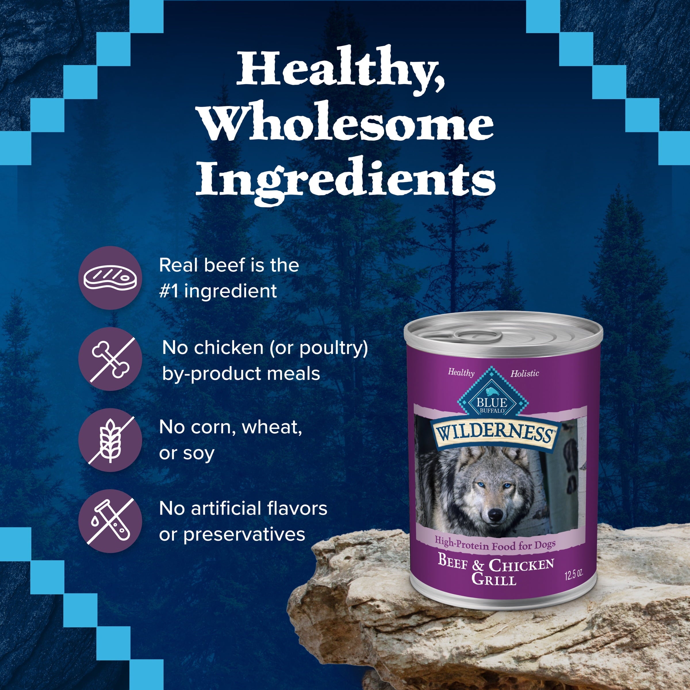 Blue Buffalo Wilderness Adult Wet Dog Food Beef & Chicken Grill, 12.5-oz. Can