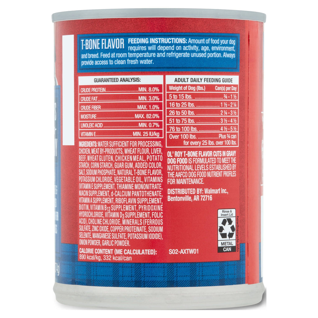 (6 pack) Ol' Roy T-Bone Flavor Cuts in Gravy Wet Dog Food, 13.2 oz Can