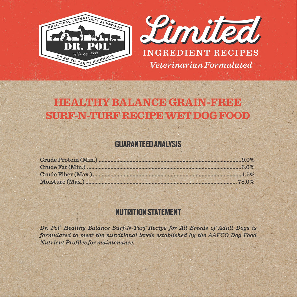 (6 pack) Dr. Pol Limited Ingredient Surf-N-Turf Canned Dog Food, 12.5oz.