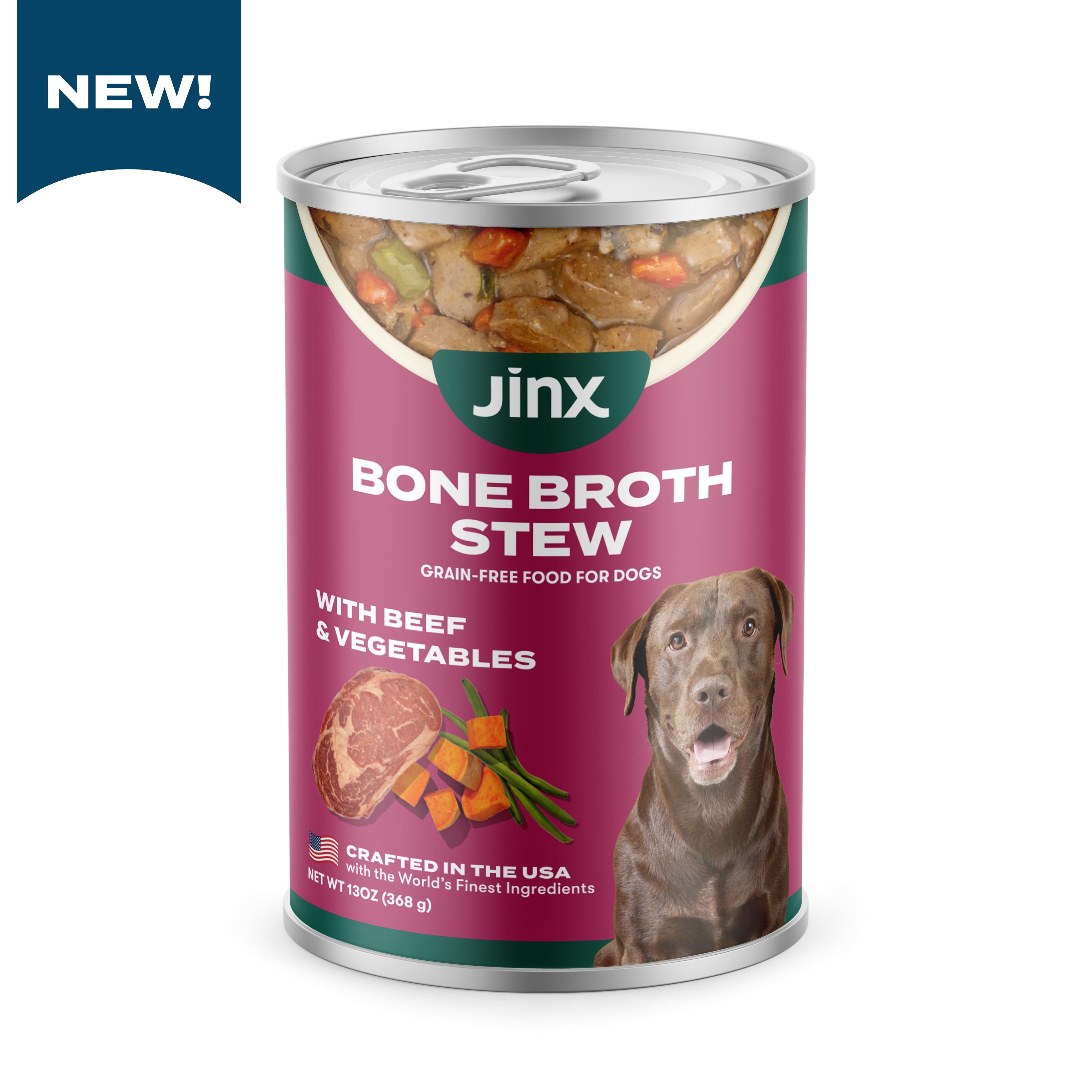 Jinx Bone Broth Stew Grain-Free Beef & Vegetables Wet Dog Food, 13 oz Can