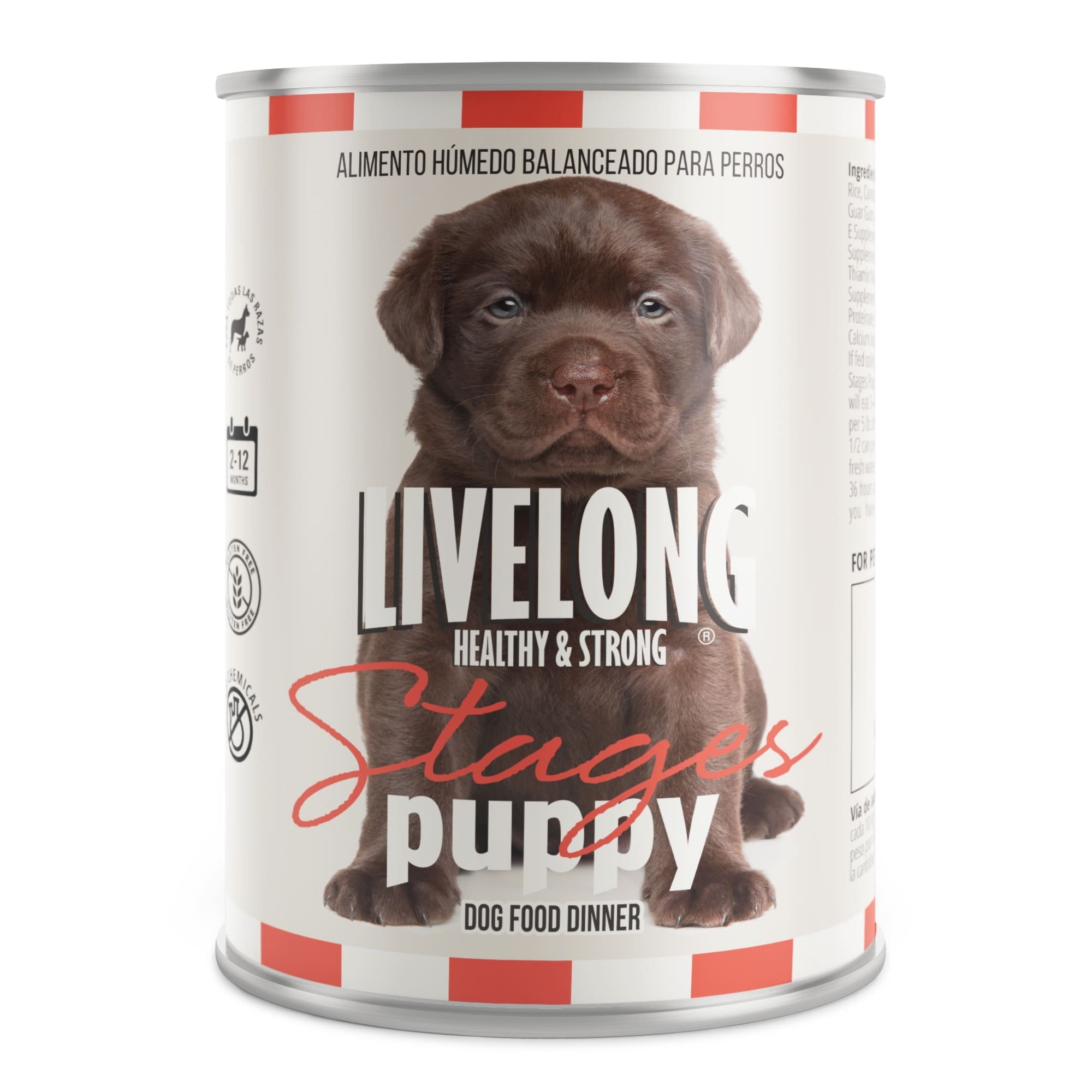 Livelong Healthy & Strong: 12 Pack: Stages Puppy - Chicken Meat, 12.5oz Cans, Wet Dog Food, High Protein, All Natural, No Preservatives,