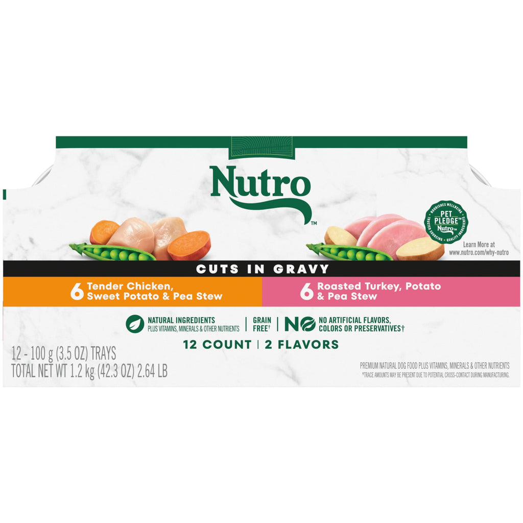 Nutro Natural Choice Cuts In Gravy Chicken Turkey Variety Pack Wet Dog Food, 3.5 Oz Tray Pack Of 12