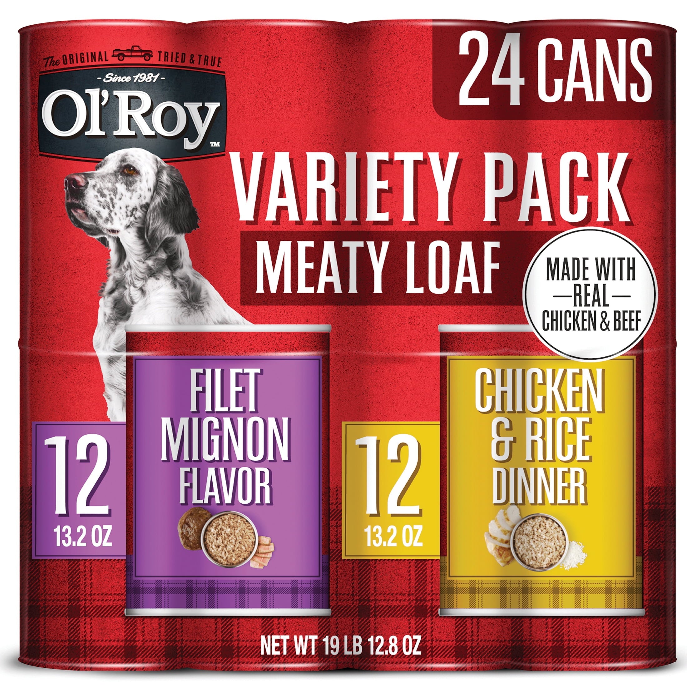 Ol' Roy Meaty Loaf Filet Mignon Flavor and Chicken and Rice Dinner Wet Dog Food Variety Pack, 13.2 oz, 24 Count