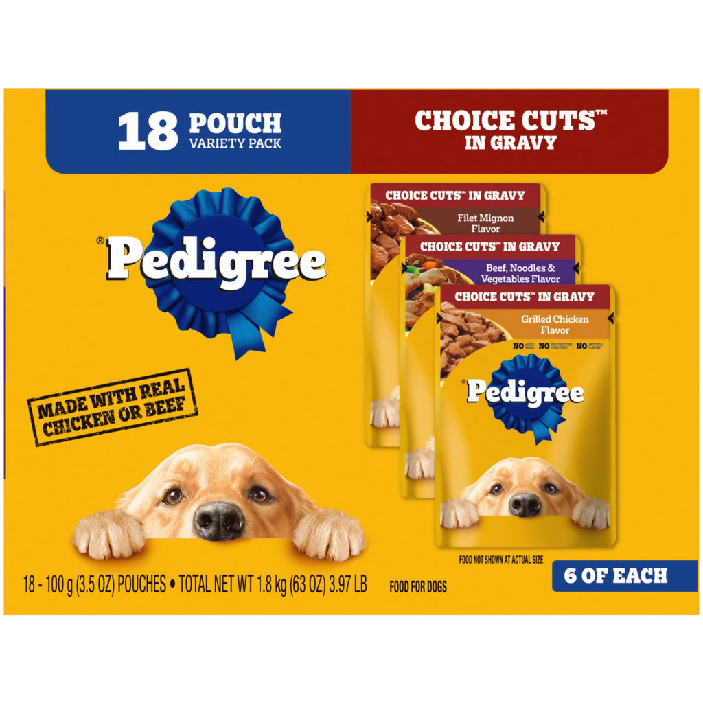 Pedigree Choice Cuts In Gravy Adult Soft Wet Dog Food Variety Pack, 3.5 Oz. Pouches (18 Pack)