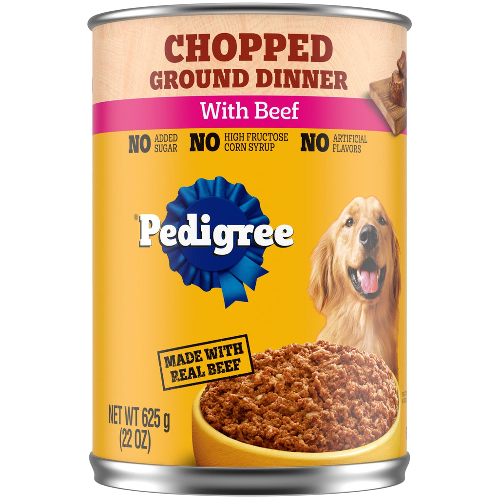Pedigree Chopped Ground Dinner Adult Canned Wet Dog Food With Beef, 22 Oz. Can