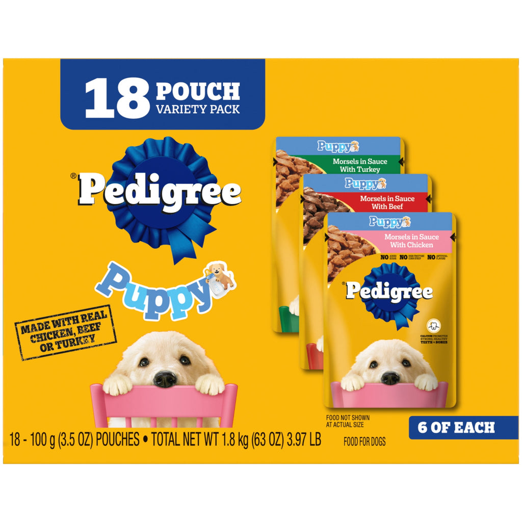 Pedigree Puppy Soft Wet Dog Food Variety Pack, 3.5 Oz Pouches (18 Pack)