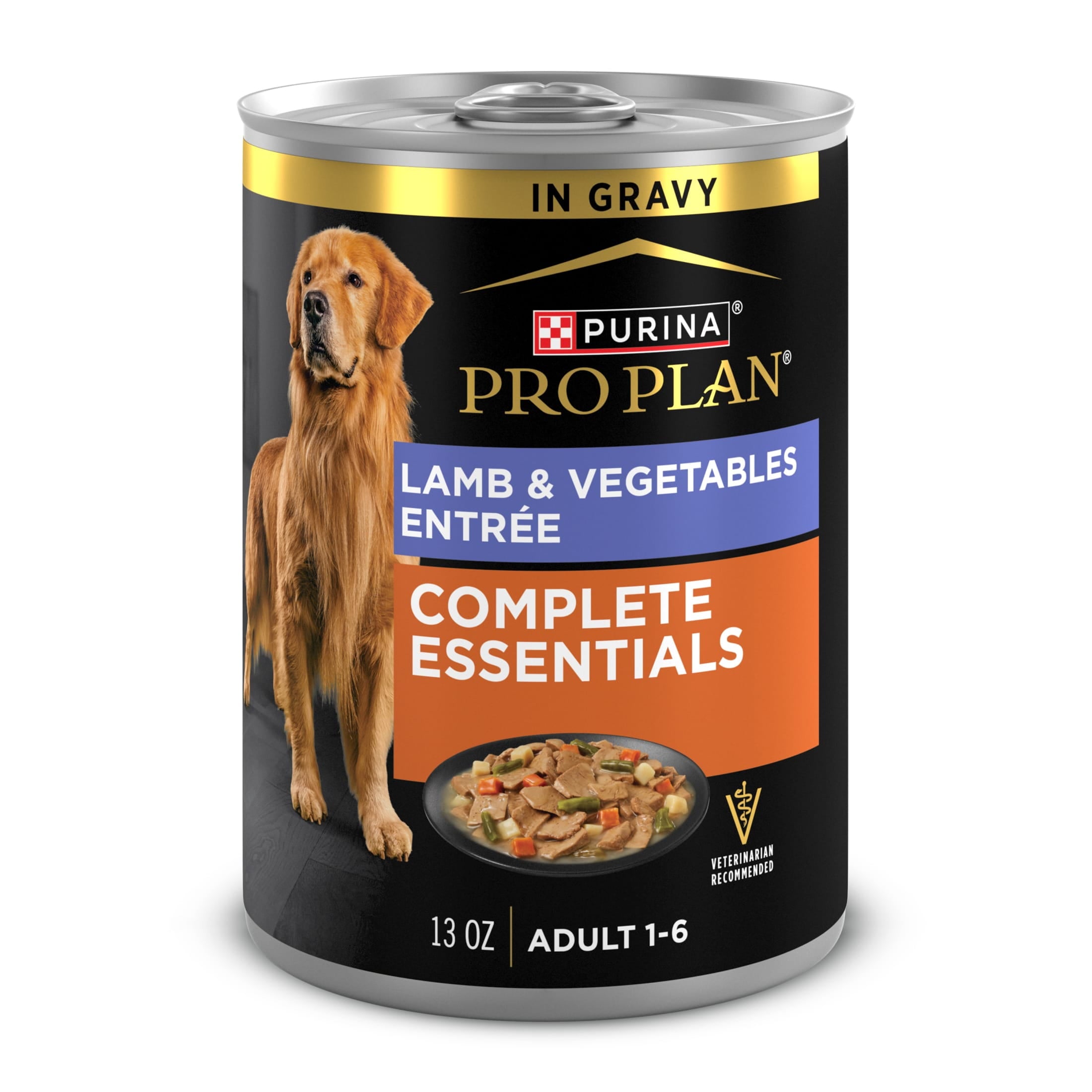 Purina Pro Plan Complete Essentials Lamb and Vegetables Entree in Wet Dog Food Gravy, 13 oz. Cans (12 Pack)