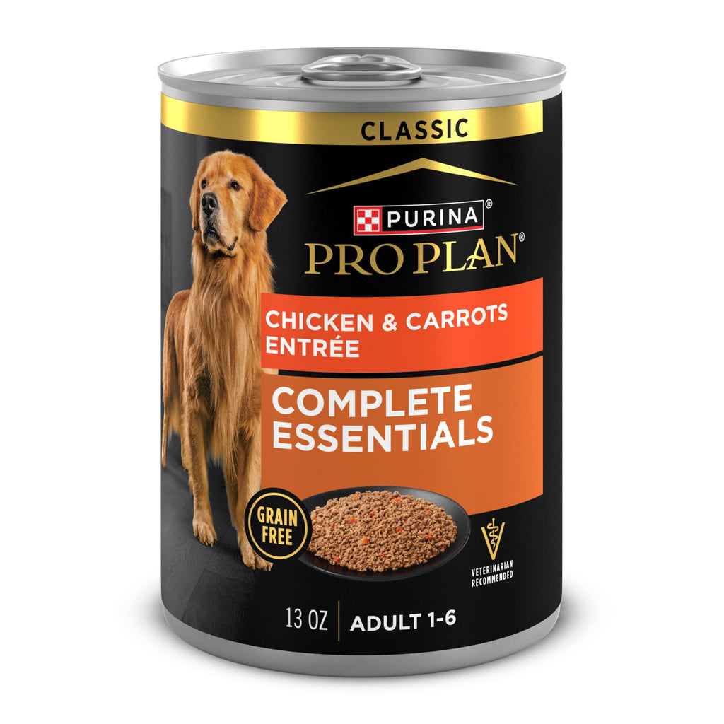 Purina Pro Plan Grain Free Complete Essentials Classic Dog Food Pate, Chicken and Carrots Entrée, 13 oz Cans (12 Pack)