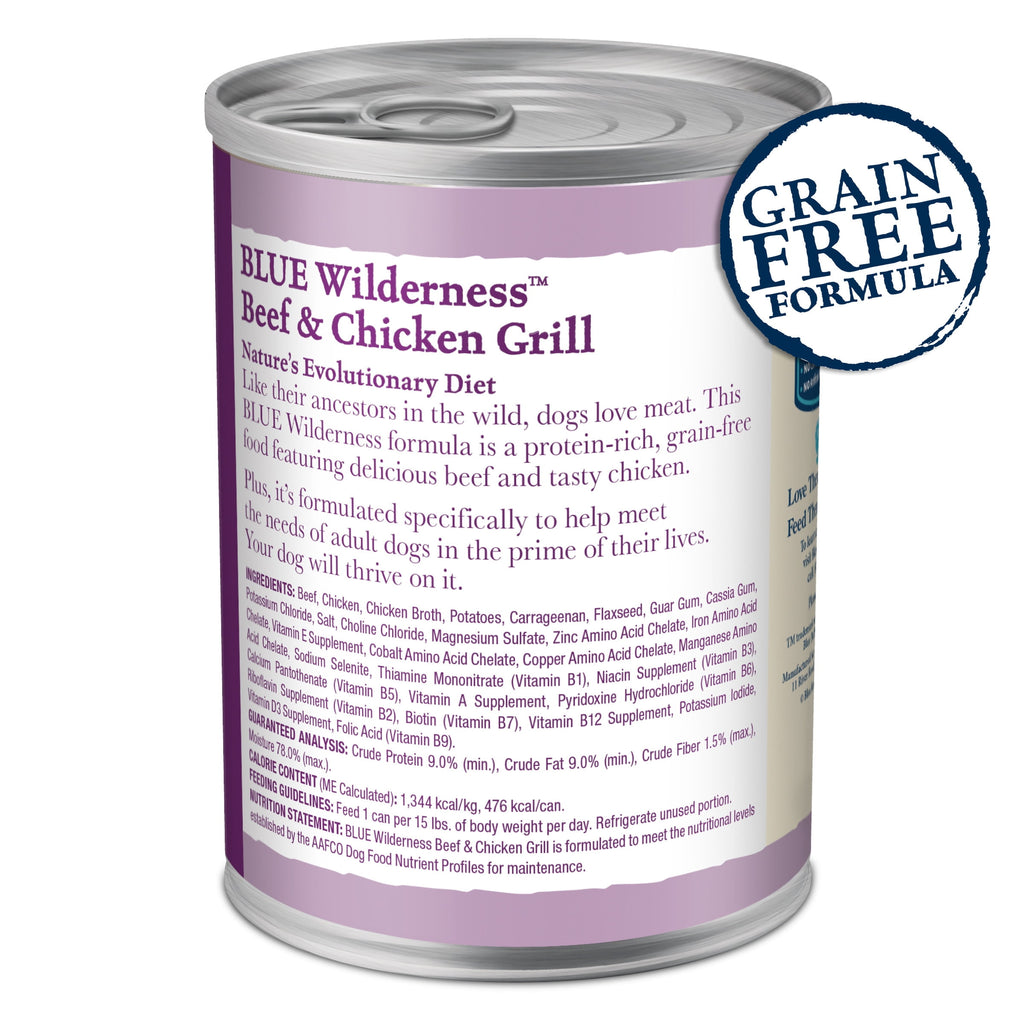 Blue Buffalo Wilderness Adult Wet Dog Food Beef & Chicken Grill, 12.5-oz. Can