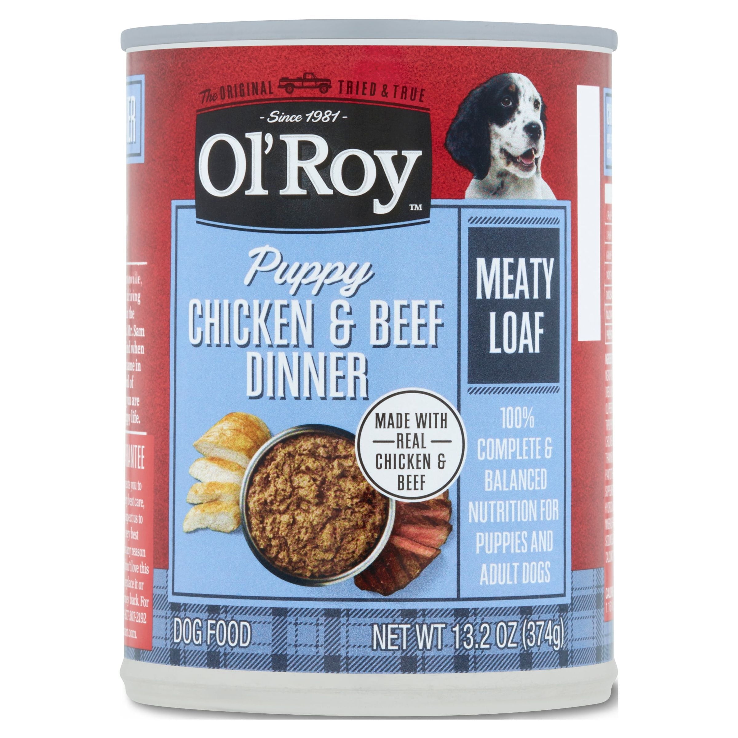 (8 pack) Ol' Roy Chicken & Beef Dinner Meaty Loaf Wet Dog Food for Puppy, 13.2 oz Can