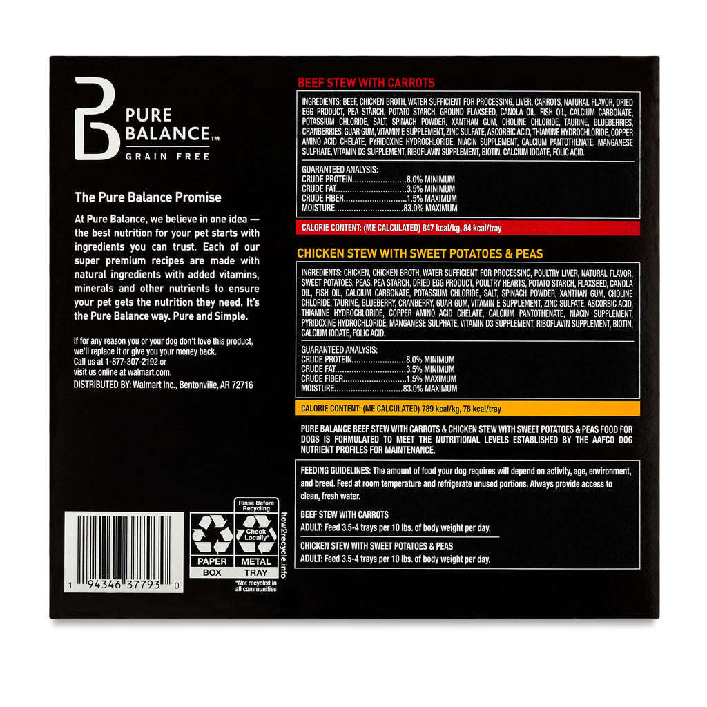 Pure Balance Variety Pack, Grain-Free Wet Dog Food, 3.5 oz Trays, 12 Count