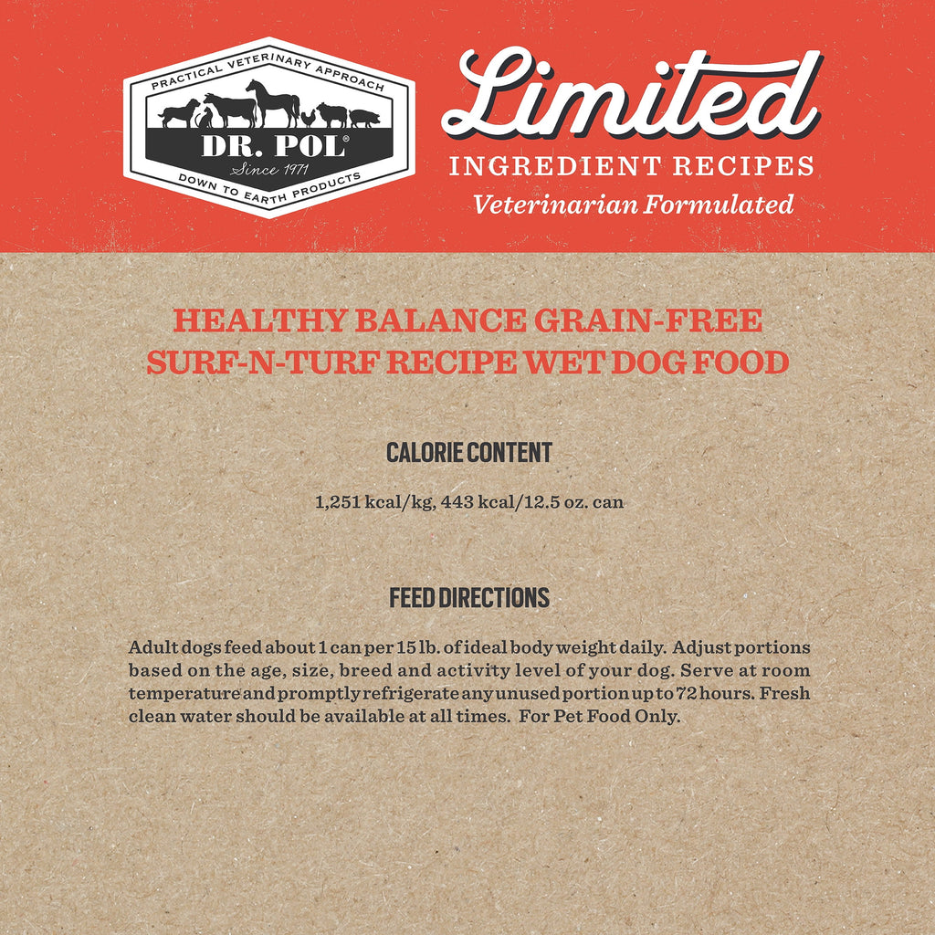 (6 pack) Dr. Pol Limited Ingredient Surf-N-Turf Canned Dog Food, 12.5oz.