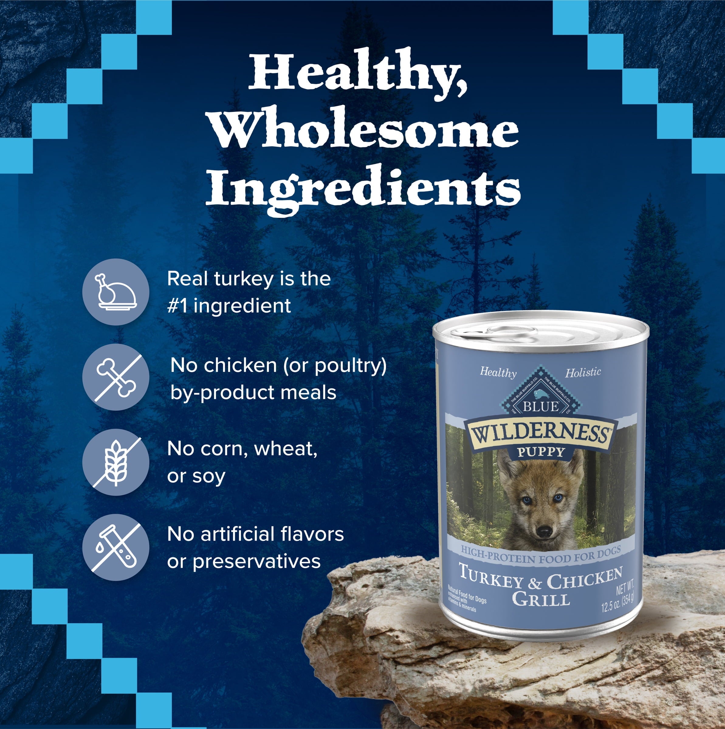 Blue Buffalo Wilderness Wet Food for Puppies, Turkey & Chicken, 12.5-oz. Can