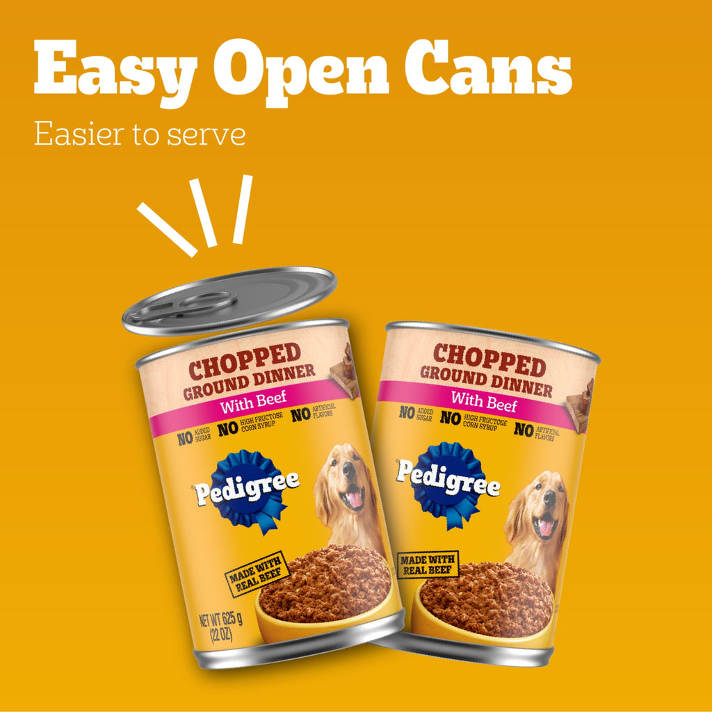 Pedigree Chopped Ground Dinner Adult Canned Wet Dog Food With Beef, 22 Oz. Can