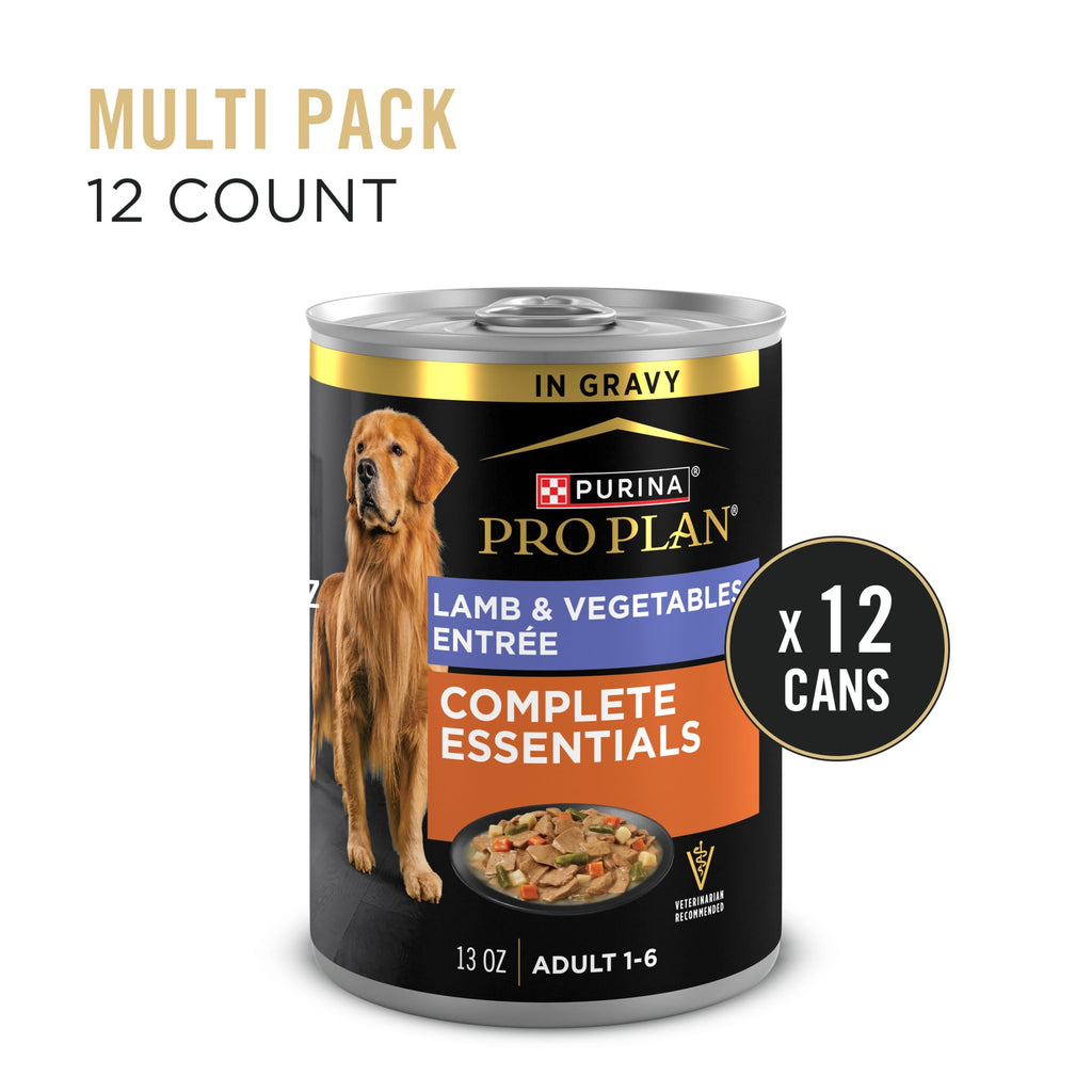 Purina Pro Plan Complete Essentials Lamb and Vegetables Entree in Wet Dog Food Gravy, 13 oz. Cans (12 Pack)