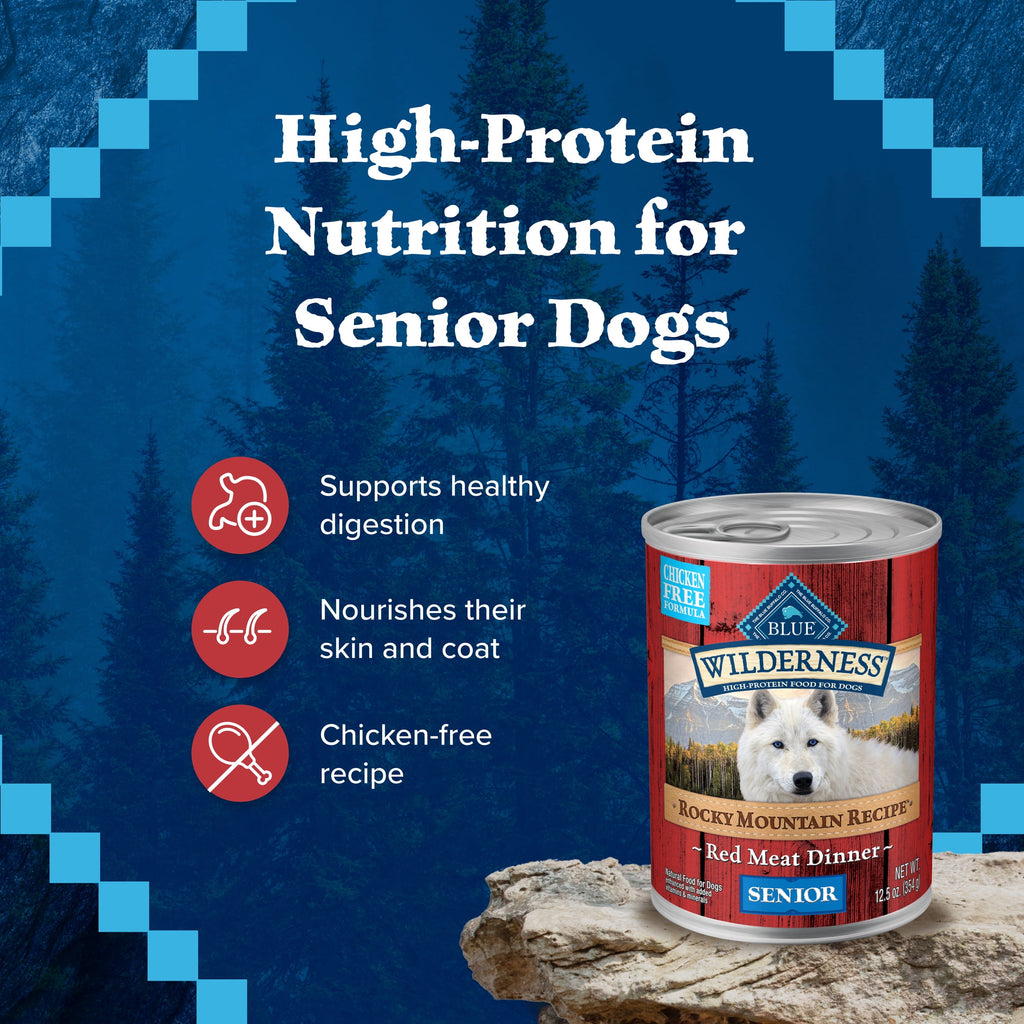 Blue Buffalo Wilderness Rocky Mountain Recipe High Protein Red Meat Wet Dog Food for Senior Dogs, Grain Free, 12.5 oz. Can