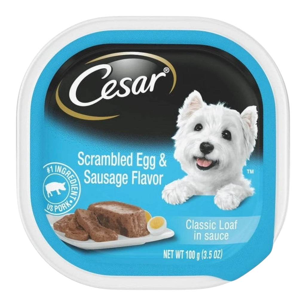 ( 2 Pack) CESAR Soft Wet Dog Food Classic Loaf in Sauce Scrambled Egg & Sausage Flavor, 3.5 oz. Easy Peel Tray