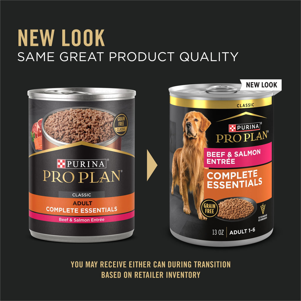Purina Pro Plan Grain Free Wet Dog Food, Classic Beef and Salmon Entrée, 13 oz Cans (12 Pack)