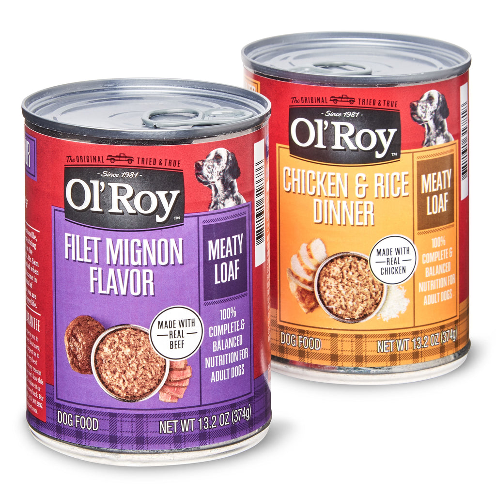 Ol' Roy Meaty Loaf Filet Mignon Flavor and Chicken and Rice Dinner Wet Dog Food Variety Pack, 13.2 oz, 24 Count