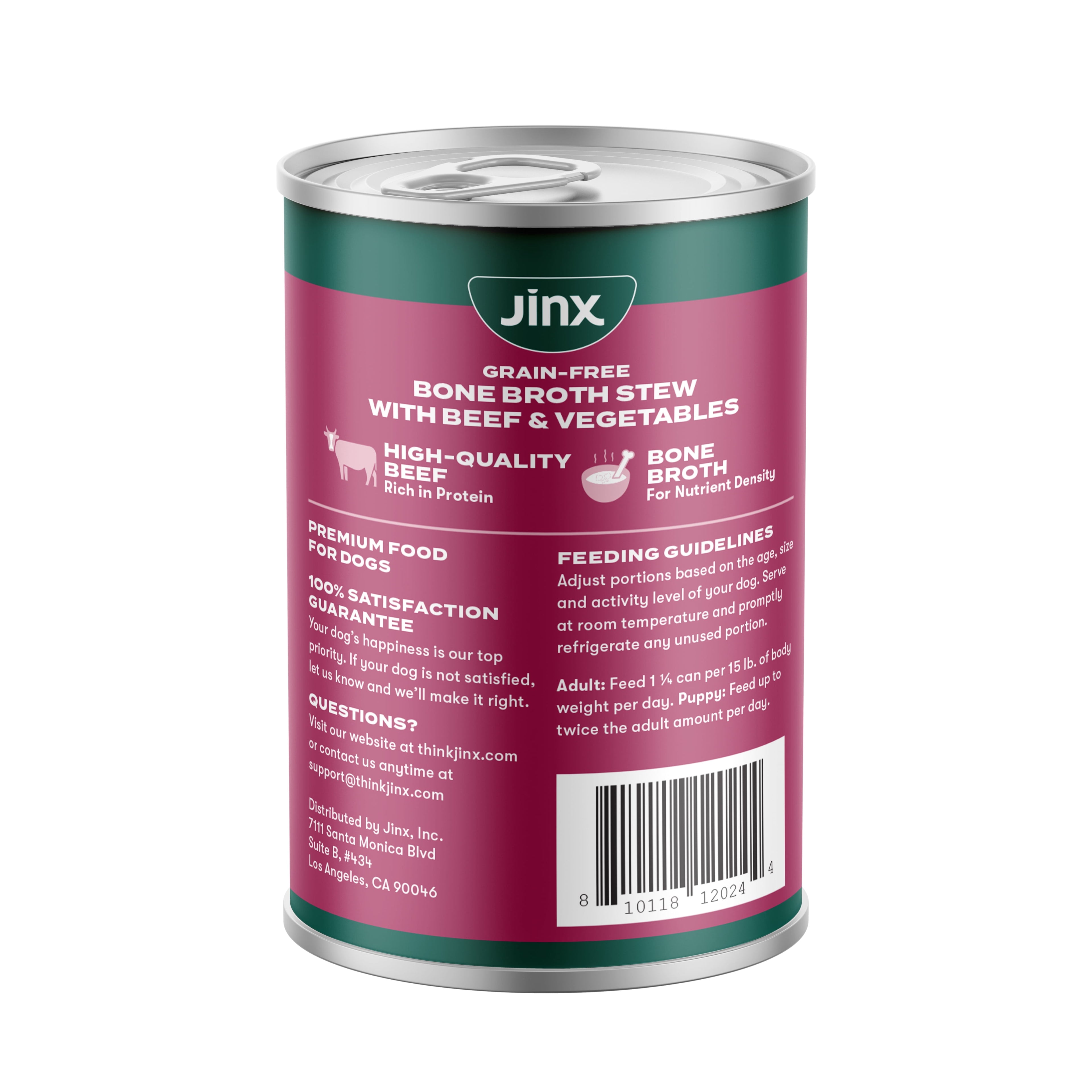 Jinx Bone Broth Stew Grain-Free Beef & Vegetables Wet Dog Food, 13 oz Can